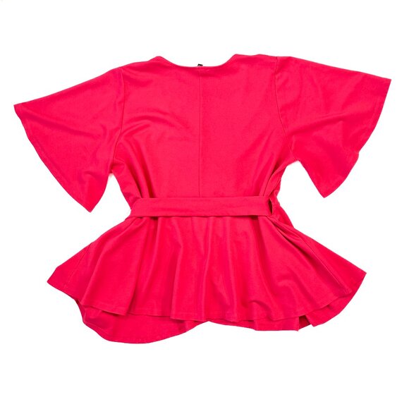 Eloquii Peplum Wrap Top Fuschia Pink Flutter Sleeves Women's Plus Size 20 - Picture 5 of 12